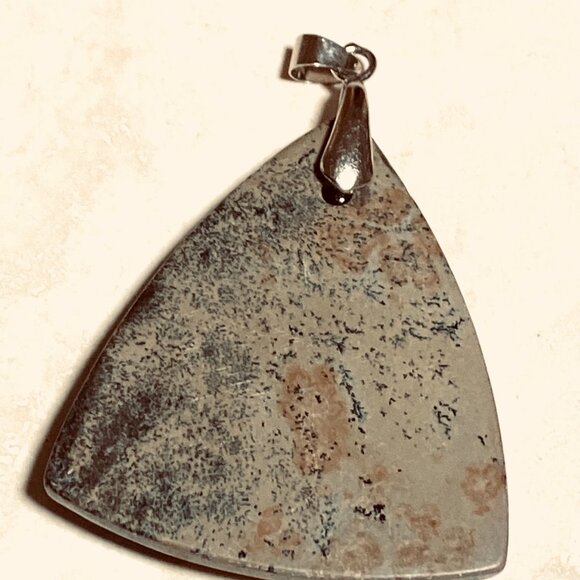 Natural Earthy Dendritic Jasper Pendant, Large Genuine Gemstone Triangle Pendant - Picture 4 of 11